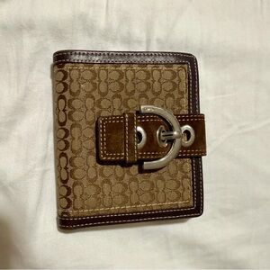 Vintage Coach Brown Patterned Wallet with Silver Buckle